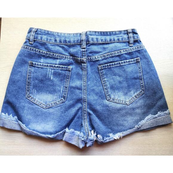 JEAN SHORTS-Short Shorts-Daisy Dukes-Torn-Patches-Denim-Size Small - Picture 3 of 6